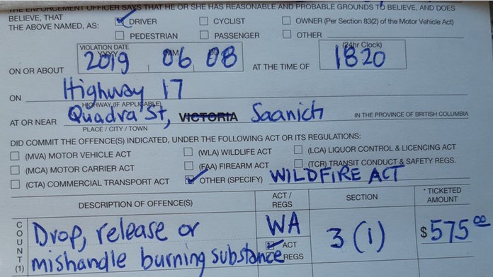 Canadian driver slapped with $430 fine for tossing lit cigarette out his window: 'I didn't want my car to b...