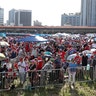 Supporters of President Trump waiting in line for the campaign rally Tuesday.