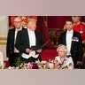 President Trump delivering his speech as Queen Elizabeth II listened, during the state banquet at Buckingham Palace.