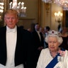 Queen Elizabeth II, center, posing for a photo with President Trump and first lady Melania Trump ahead of the state banquet at Buckingham Palace.