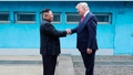 In this Sunday, June 30, 2019, photo provided by the North Korean government, North Korean leader Kim Jong Un, left, and U.S. President Donald Trump shake hands over the military demarcation line at the border village of Panmunjom in Demilitarized Zone. The content of this image is as provided and cannot be independently verified. Korean language watermark on image as provided by source reads: "KCNA" which is the abbreviation for Korean Central News Agency. (Korean Central News Agency/Korea News Service via AP)