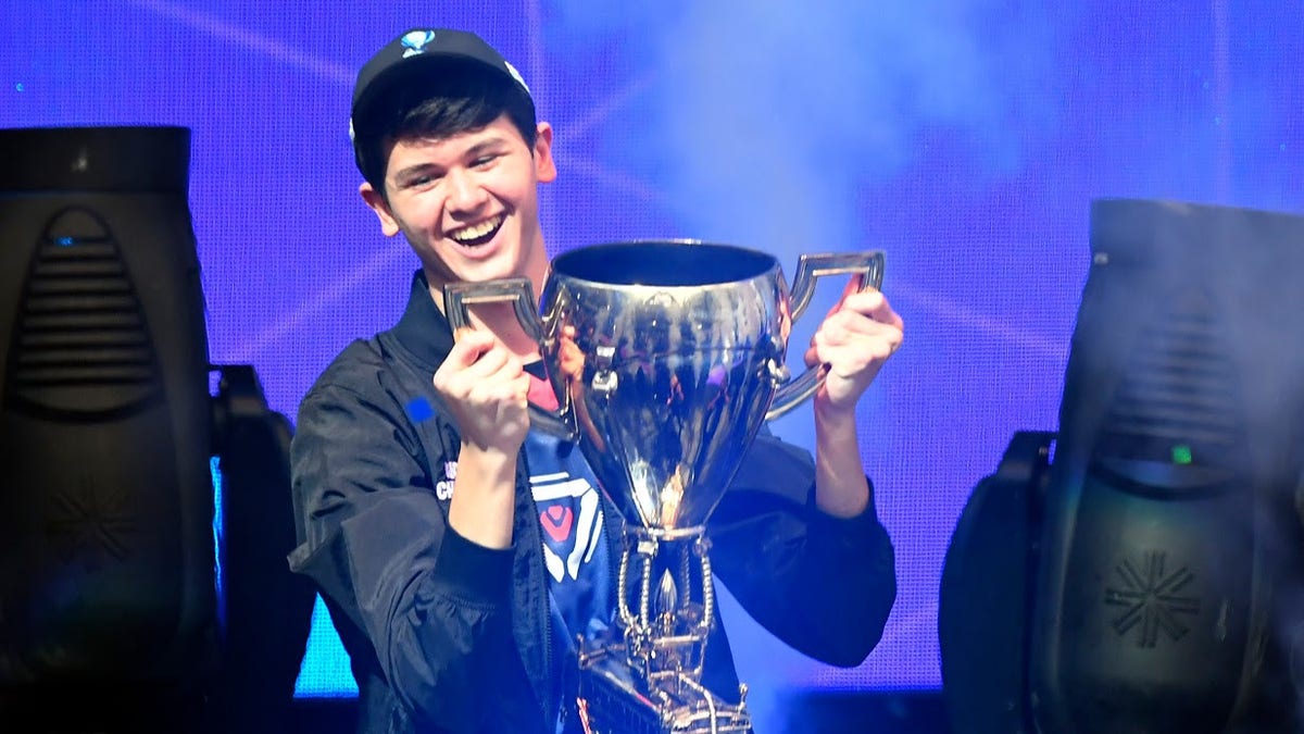 Kyle "Bugha" Giersdorf, a 16-year-old from Pennsylvania, won first place at the Solos competition at the first-ever Fortnite World Cup, winning $3 million in prize money. (Credit: JOHANNES EISELE/AFP/Getty Images)