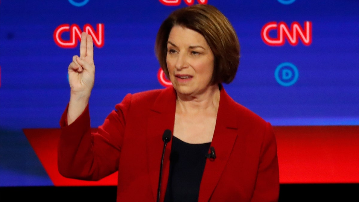 Sen. Amy Klobuchar, D-Minn., speaks during the first of two Democratic presidential primary debates hosted by CNN Tuesday, July 30, 2019, at the Fox Theatre in Detroit. (Associated Press)