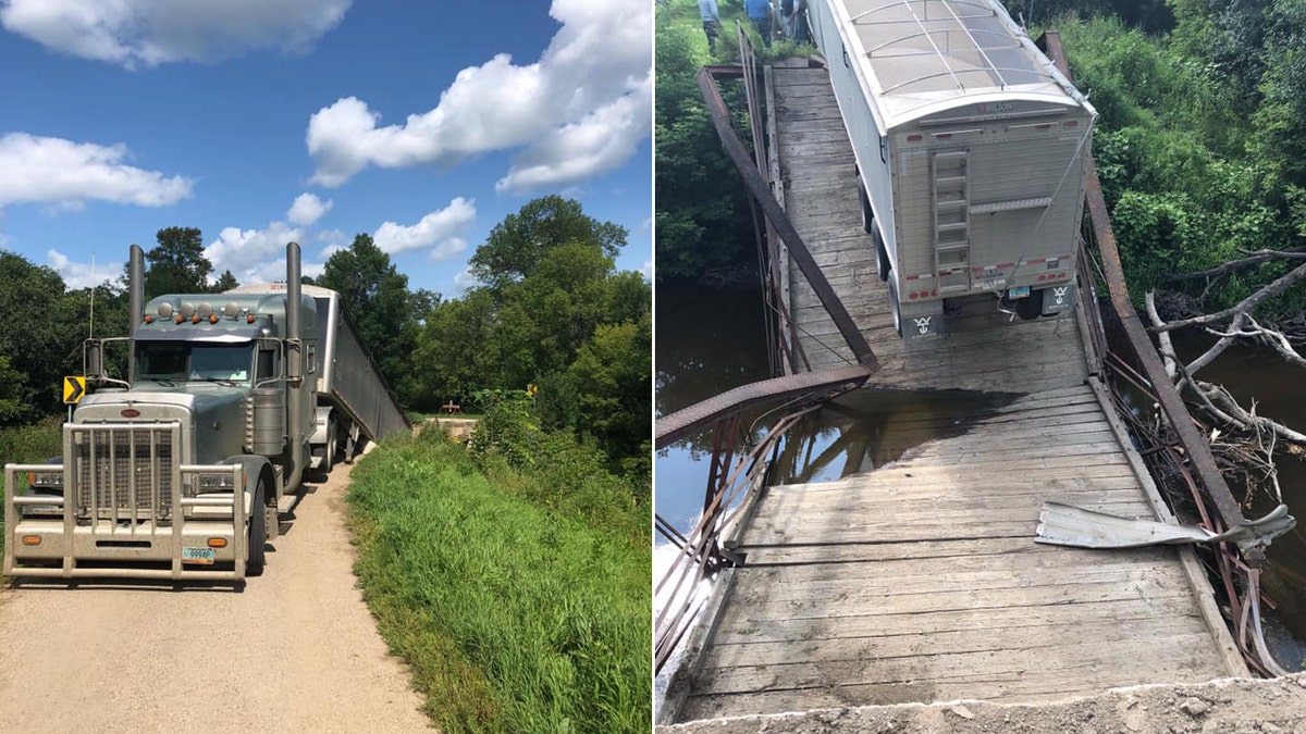 The bridge, built in 1906, collapsed Monday after an overweight semi-truck carrying beans drove over the structure. 