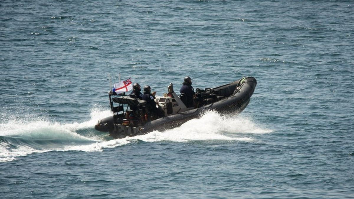 A Royal Marines vessel sails toward the Grace 1 super tanker off the British territory of Gibraltar July 4.