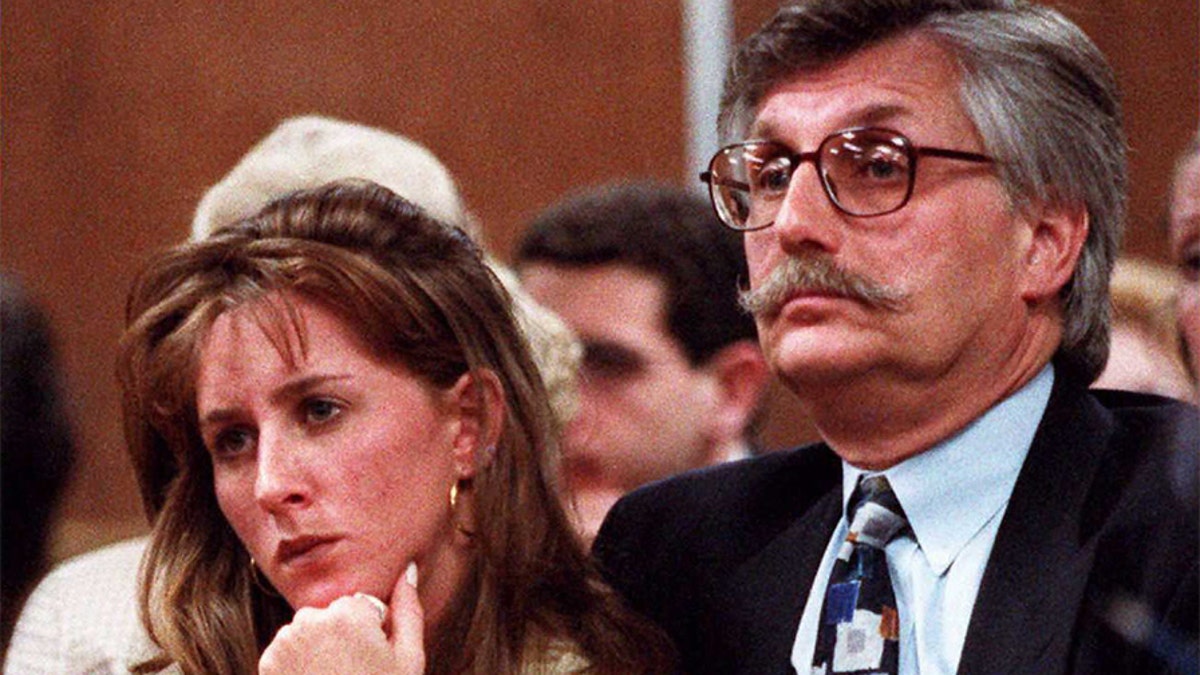Kim Goldman (L) and Fred Goldman (R) sister and father of murder victim Ronald Goldman listen to Superior Court Judge Alan Haber in a Santa Monica, California, during a court session in the wrongful death lawsuit against O.J. Simpson.  (AFP/AFP/Getty Images)