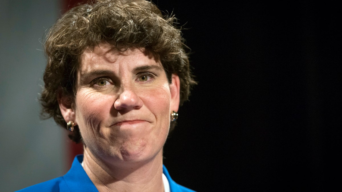 In this 2018 photo, Amy McGrath speaks to supporters in Richmond, Ky. (AP Photo/Bryan Woolston, File)