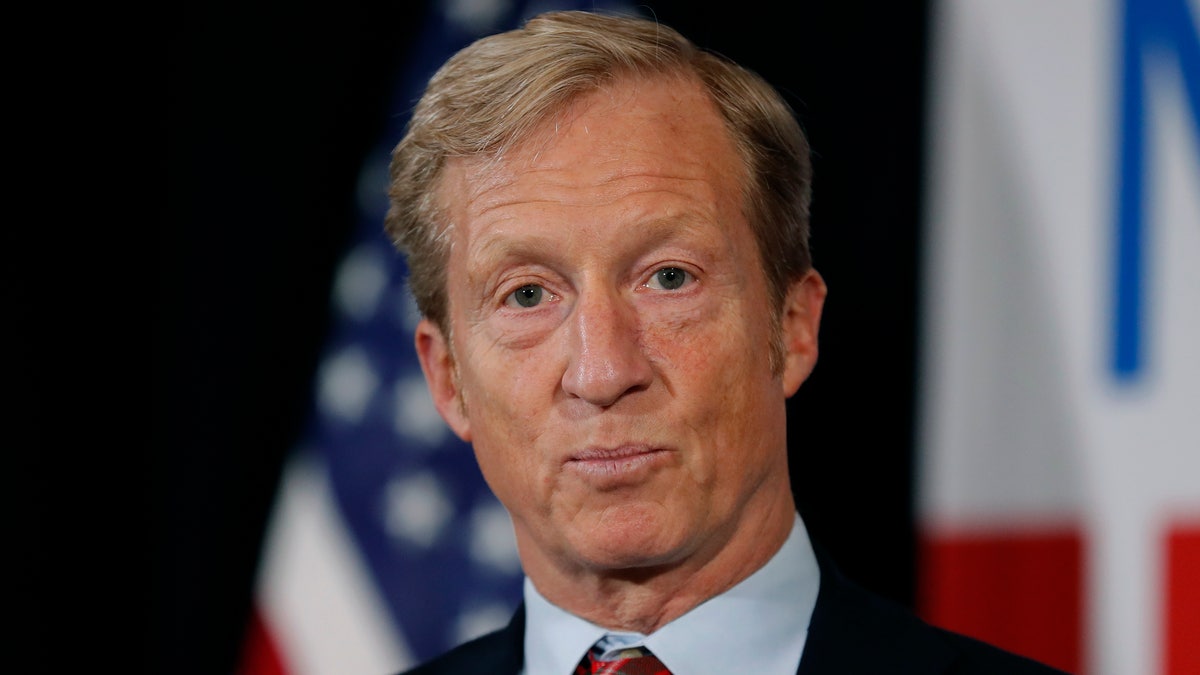 Billionaire investor and Democratic activist Tom Steyer speaks during a news conference in Des Moines, Iowa, Jan. 9, 2019. (Associated Press)