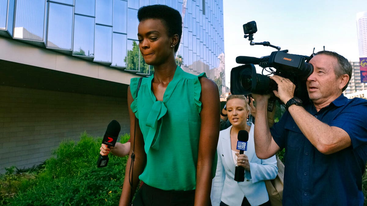 Adau Mornyang arrives at the Federal Courthouse in downtown Los Angeles on Monday, July 15, 2019. The model and former Miss World Australia finalist was sentenced to probation and community service.