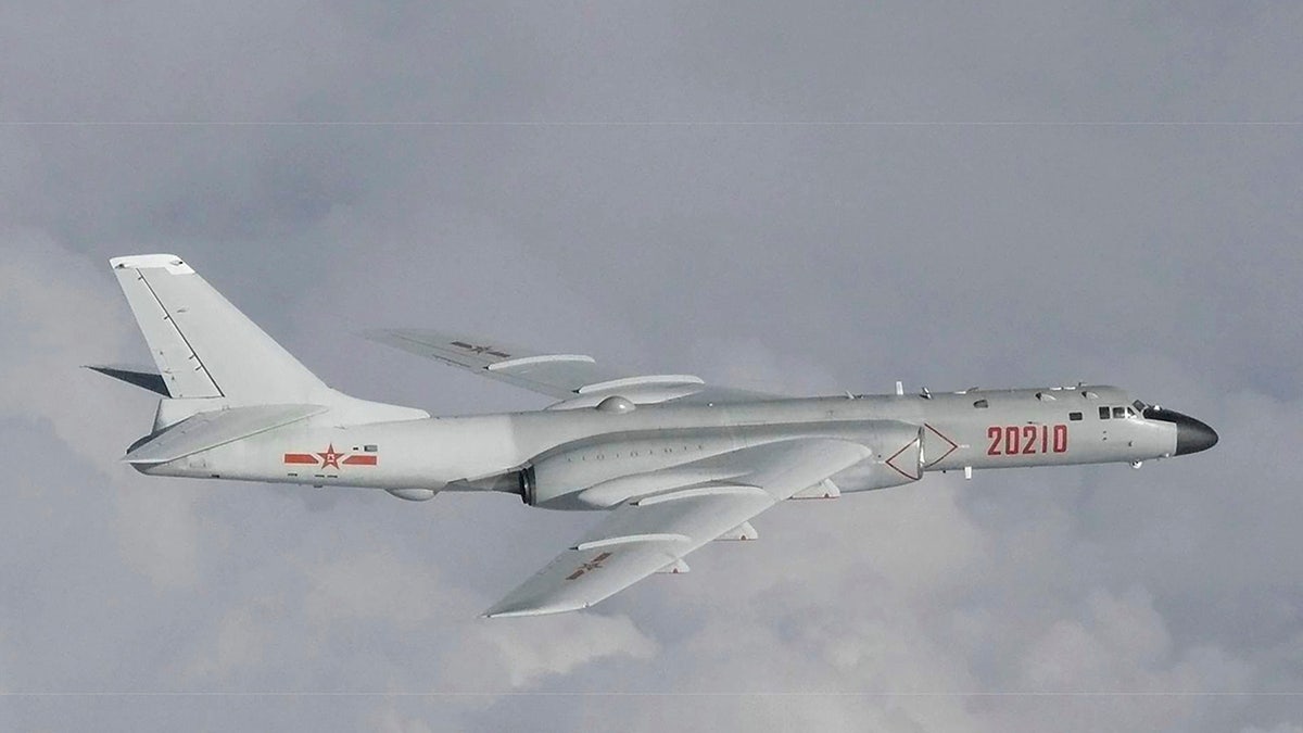 This image released by Joint Staff, Ministry of Defense, shows a Chinese H-6 bomber which they said were flying near the Sea of Japan Tuesday, July 23, 2019. (Joint Staff, Ministry of Defense via AP)
