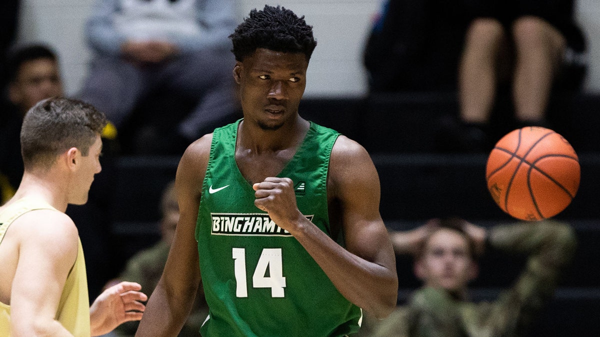 Calistus Anyichie #14 of the Binghamton Bearcats drowned at an upstate New York park on Sunday. (Photo by Dustin Satloff/Getty Images)