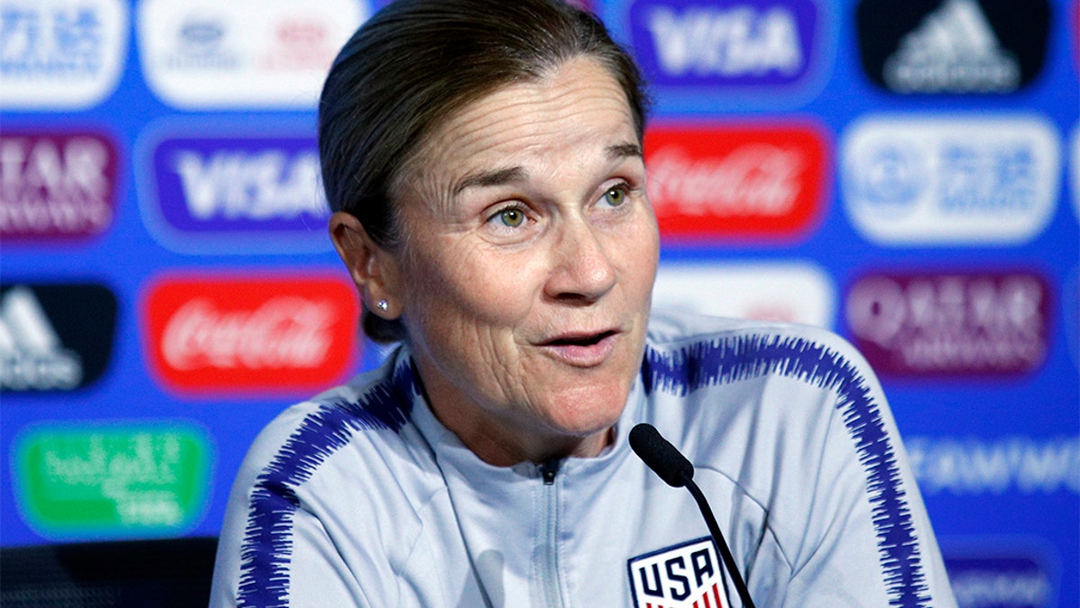 In this July 6 photo, Jill Ellis attends a news conference at the Stade de Lyon, outside Lyon, France. (AP Photo/Francois Mori, file)