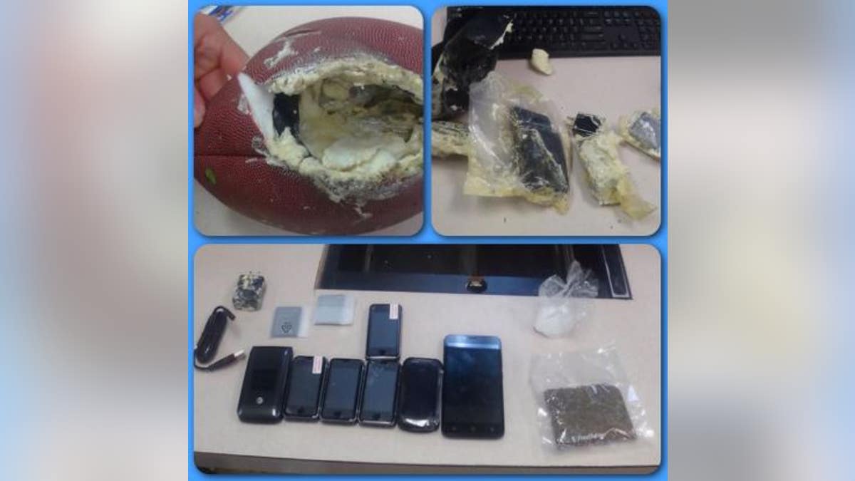 Correctional officers at an Arkansas prison reportedly intercepted a football which contained drugs and cellphones. 