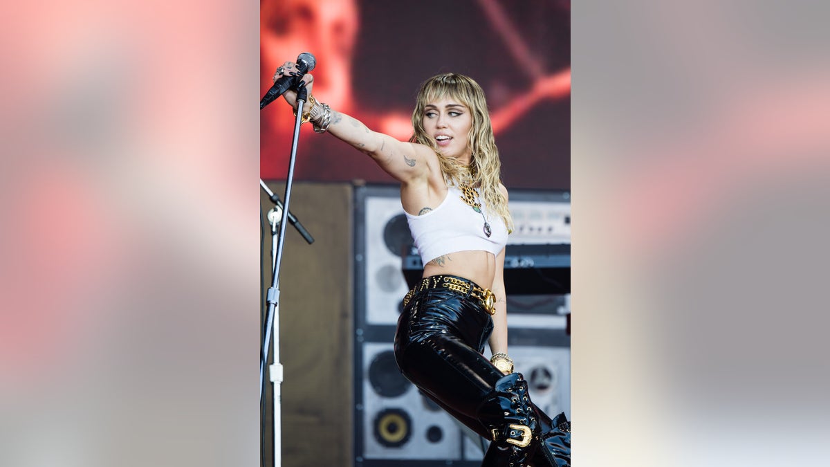 Miley Cyrus performs on The Pyramid Stage during day five of the Glastonbury Festival at Worthy Farm, Pilton on June 30, 2019, in Glastonbury, England.