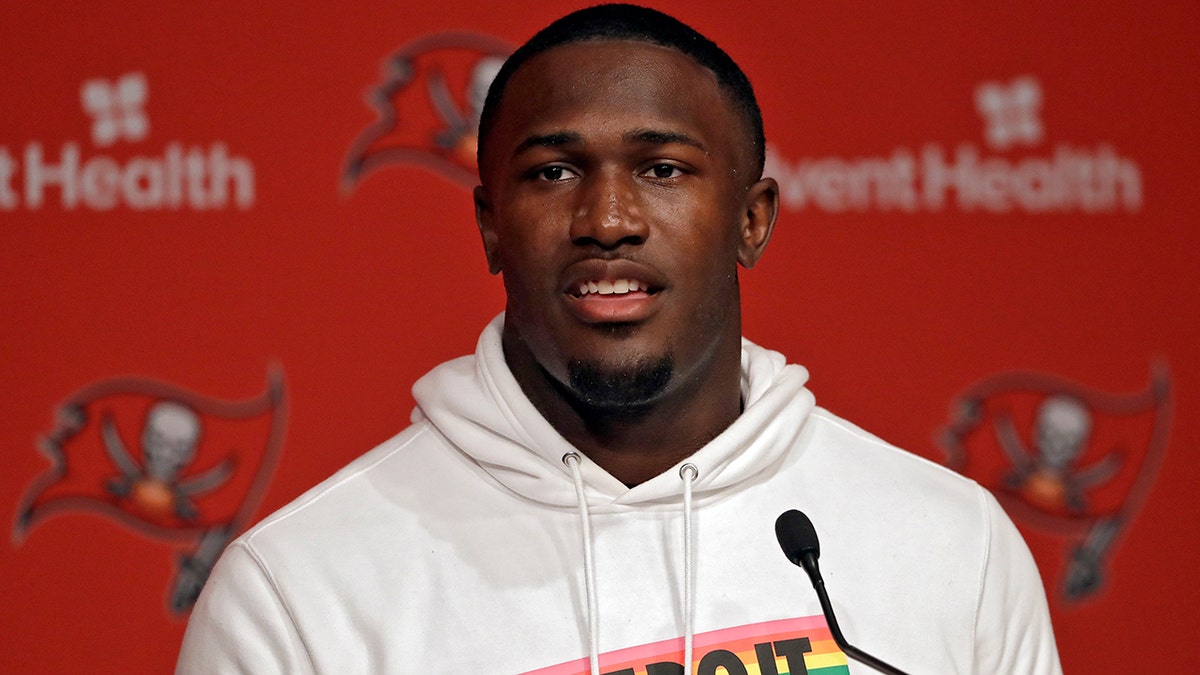 Tampa Bay Buccaneers linebacker Devin White answers a question during a news conference before the start of an NFL football training camp Thursday, July 25, 2019, in Tampa, Fla. The Bucs open their training camp on Friday. (AP Photo/Chris O'Meara)