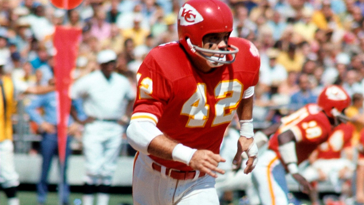 FILE - In this undated photo, Kansas City Chiefs football player Johnny Robinson is shown. Robinson will be inducted into the Pro Football Hall of Fame in Canton, Ohio on Aug. 3, 2019. (The Kansas City Star via AP)