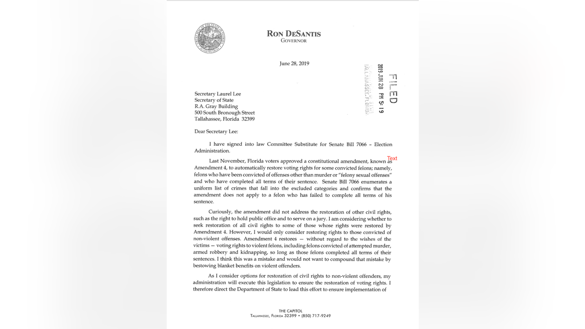 The governor's letter to the Secretary of State on Bill 7066.