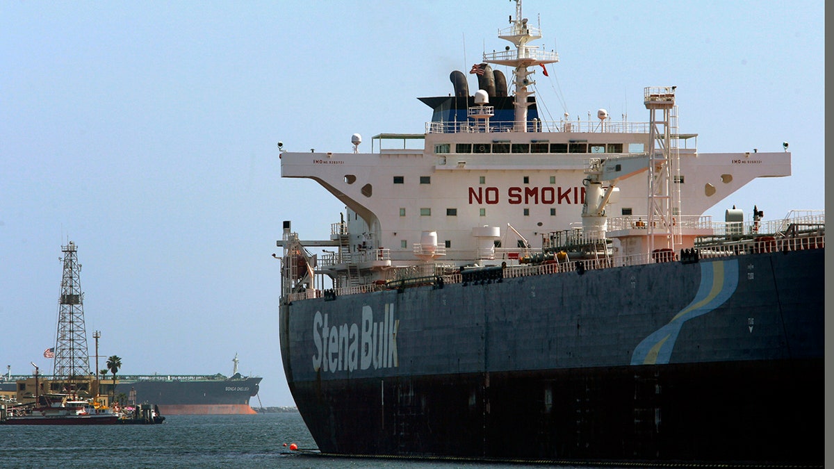 The Stena Bulk oil tanker unloads oil at the BP terminal at the Port of Long Beach, Calif. Monday, April 21, 2008.  