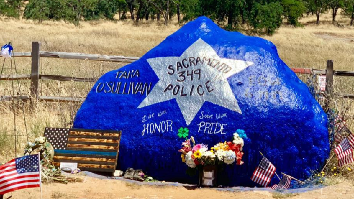 A rock dedicated to fallen Sacramento police officer Tara O'Sullivan. 