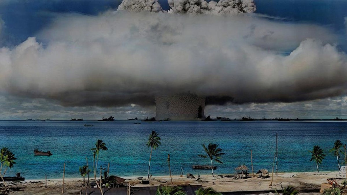 The United States used the Marshall Islands as a testing ground for 67 nuclear weapon tests from 1946 to 1958, causing human and environmental catastrophes that persist to this day. (Credit: World Future Council)