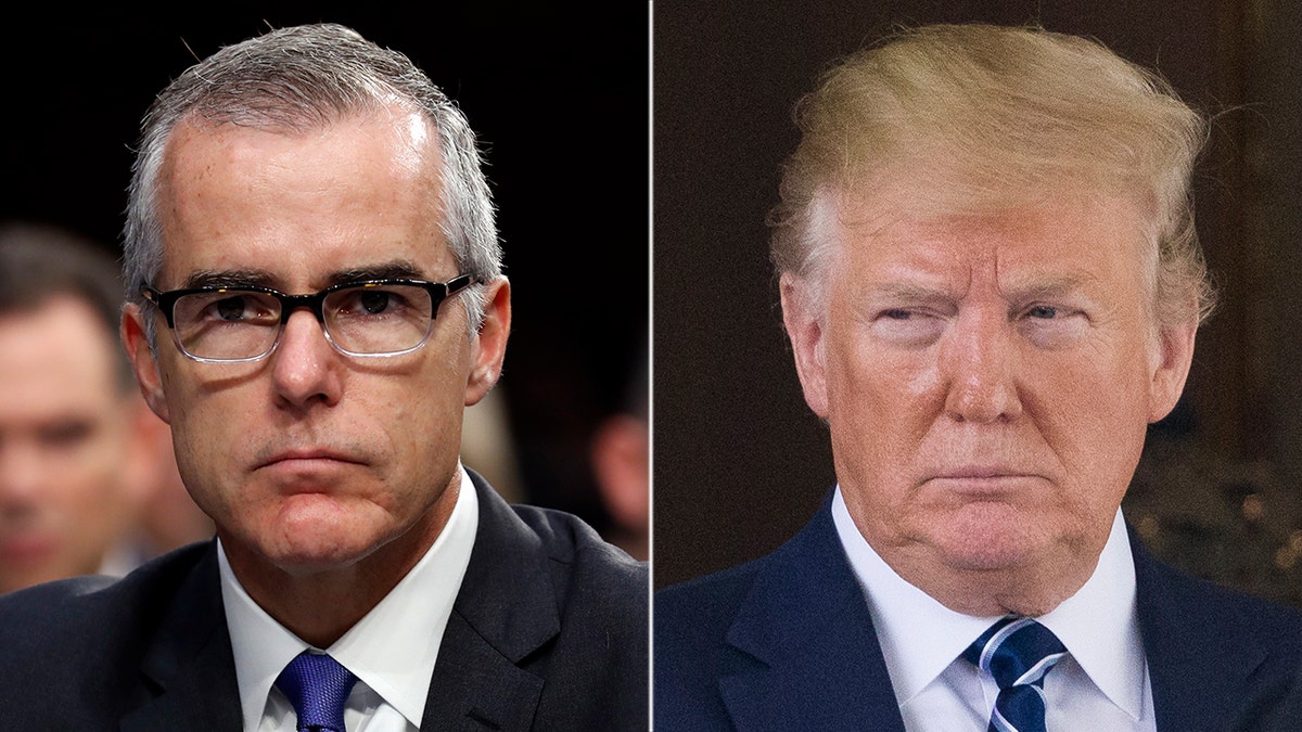 Former President Trump, right, called is a "great day for Democracy" when former FBI Deputy Director Andrew McCabe was fired in March 2018.