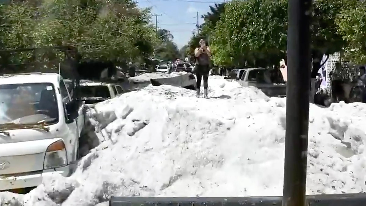 Up to five feet of hail fell from the storm early Sunday, swamping streets across Guadalajara, Mexico.