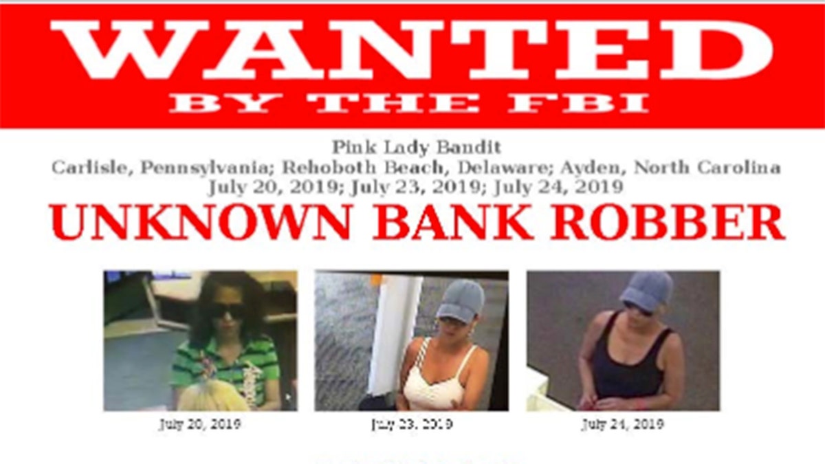 The Federal Bureau of Investigation is on the hunt for a serial bank robber known as the "Pink Lady Bandit" who is said to have robbed four banks in three states on the east coast.