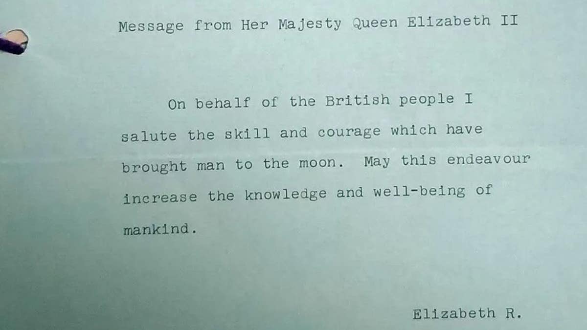 Queen Elizabeth's message to the Moon, as seen at the British National Archives.