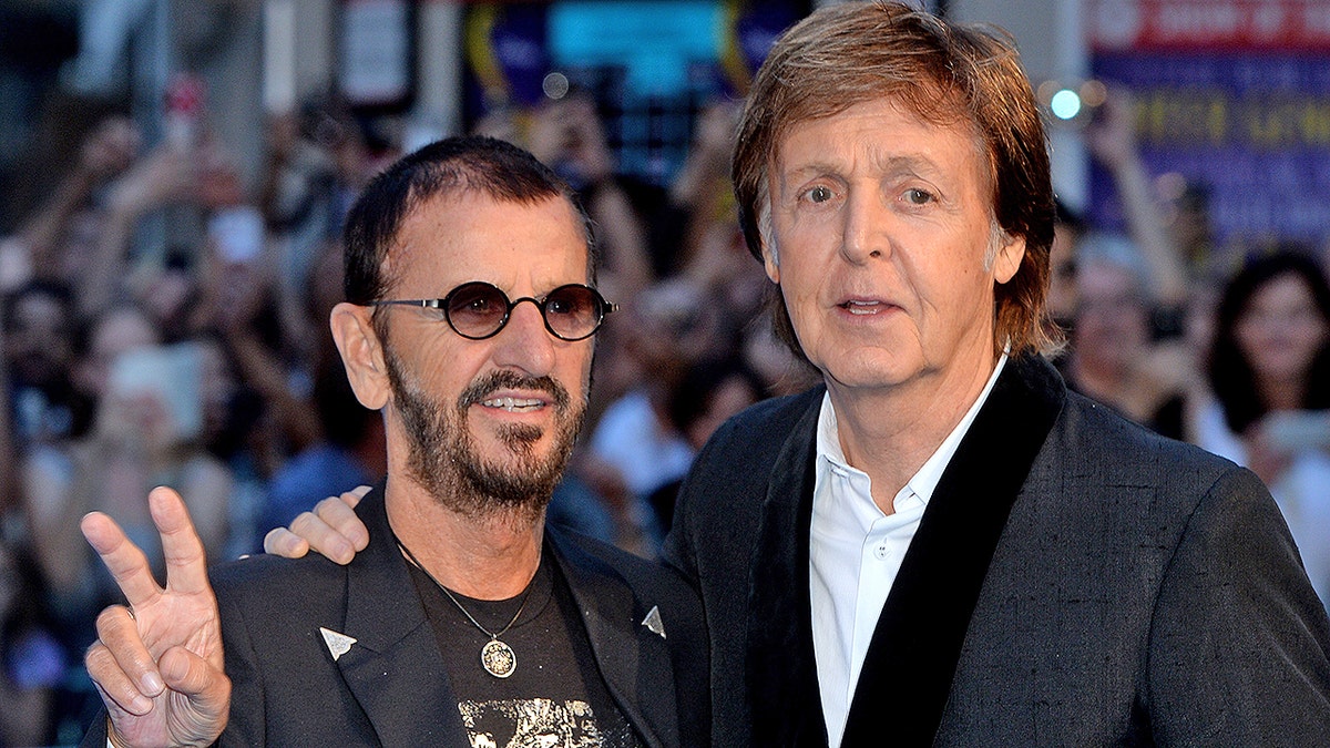 LONDON, ENGLAND - SEPTEMBER 15: Ringo Starr and Paul McCartney attend the World premiere of 