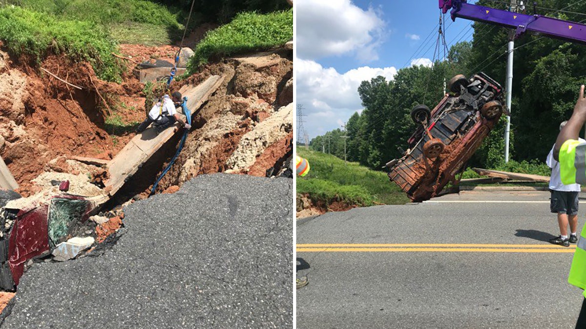 Crews removed the car from the sinkhole with the assistance of a tow truck and crane, police said.