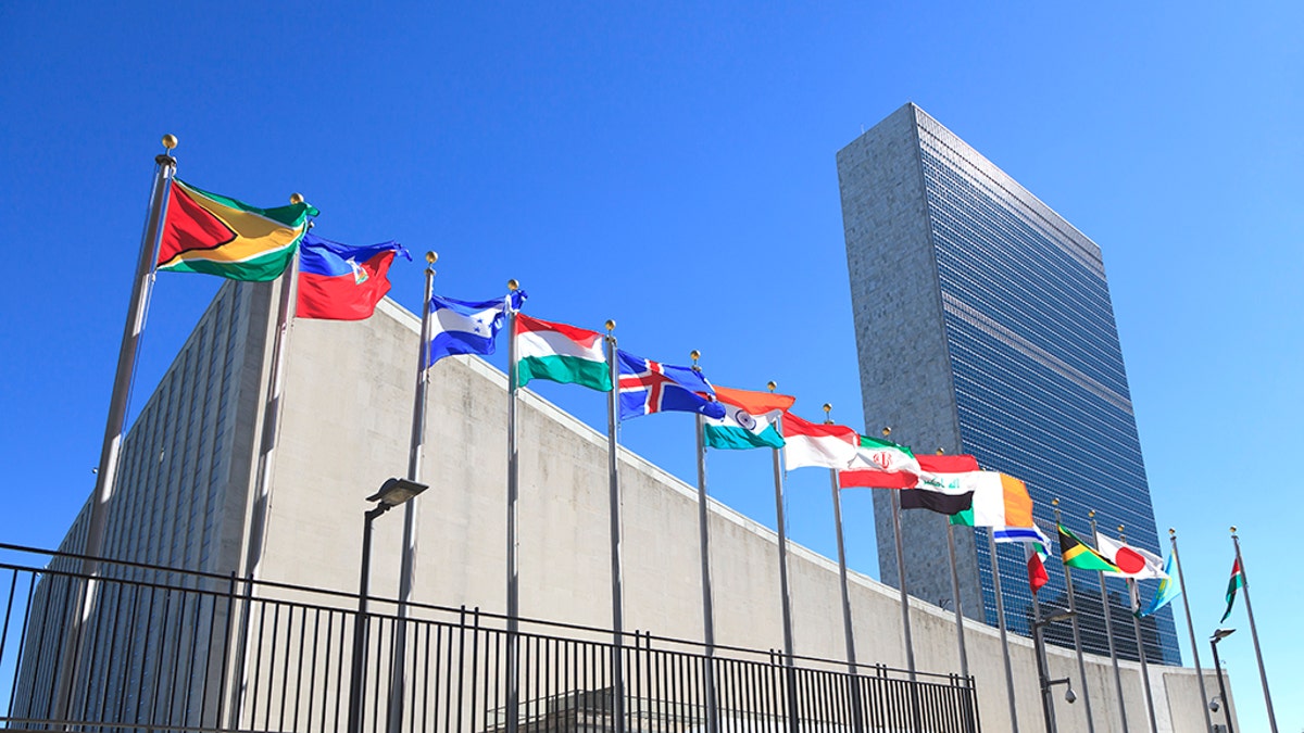 Flags outside United Nations HQ