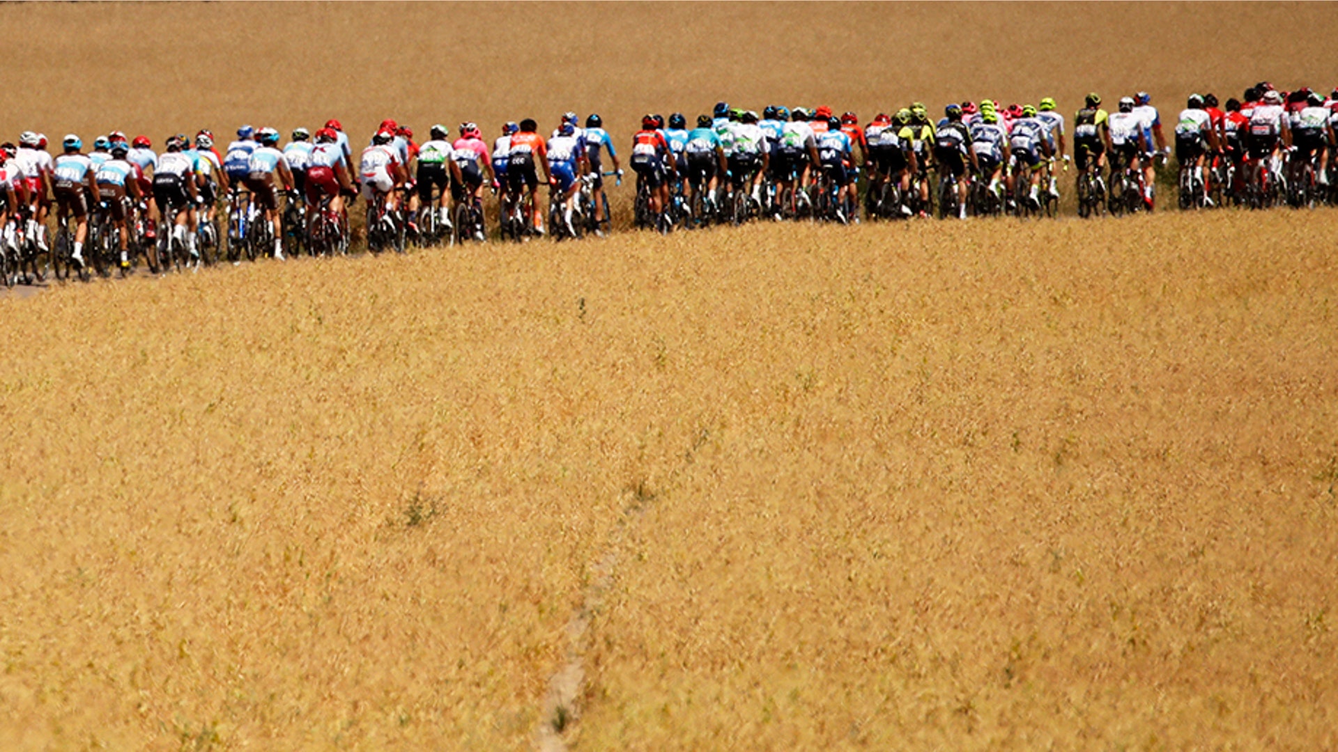 The pack rides during the fourth stage of the Tour de France cycling race between Reims and Nancy, France, July 9, 2019. 