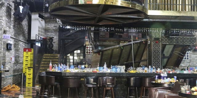 A collapsed internal balcony is seen at a nightclub in Gwangju, South Korea, Saturday, July 27, 2019. Members of the U.S. national water polo team were in a South Korean nightclub on Saturday when an internal balcony collapsed, killing at least two people. (Associated Press)