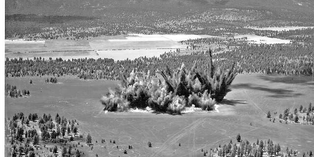 Aerial photo of detonations to make Crater Field 2