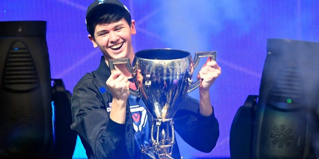Kyle "Bugha" Giersdorf, a 16-year-old from Pennsylvania, won first place at the Solos competition at the first-ever Fortnite World Cup, winning $3 million in prize money. (Credit: JOHANNES EISELE/AFP/Getty Images)