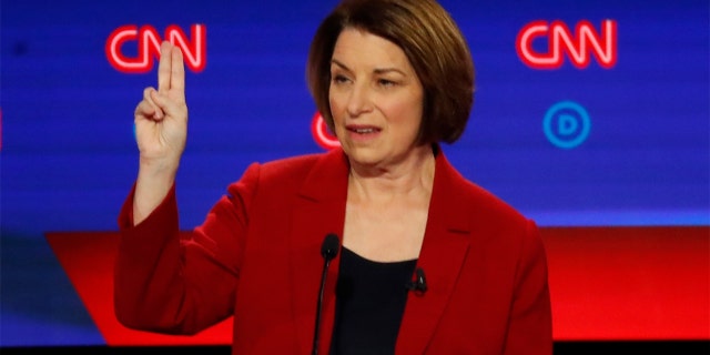 Sen. Amy Klobuchar, D-Minn., speaks during the first of two Democratic presidential primary debates hosted by CNN Tuesday, July 30, 2019, at the Fox Theatre in Detroit. (Associated Press)