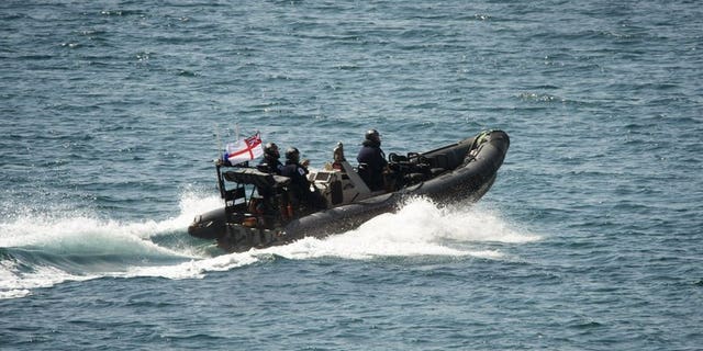 A Royal Marines vessel sails toward the Grace 1 super tanker off the British territory of Gibraltar July 4.