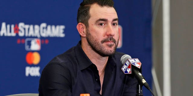 Houston Astros' Justin Verlander speaks during a news conference, Monday, July 8, 2019, in Cleveland.