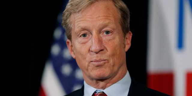 Billionaire investor and Democratic activist Tom Steyer speaks during a news conference in Des Moines, Iowa, Jan. 9, 2019. (Associated Press)