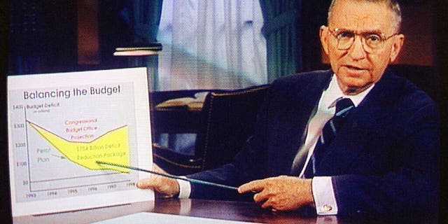 FILE: Ross Perot is shown on a screen in a paid 30-minute television commercial, during a media preview in Dallas. 