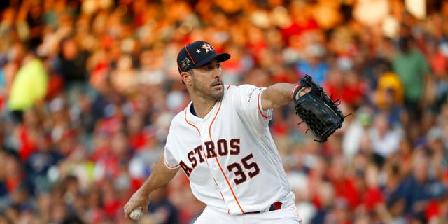 Houston US Astros starter Justin Verlander launches in the first round of the MLB All-Star Game against the National League.