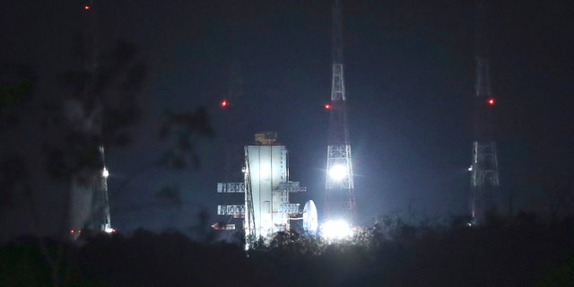 Launch vehicle of the Indian Space Research Organization (ISRO) wearing Chandrayaan-2 at the Satish Dhawan Space Center after stopping the mission. (AP Photo / Manish Swarup)