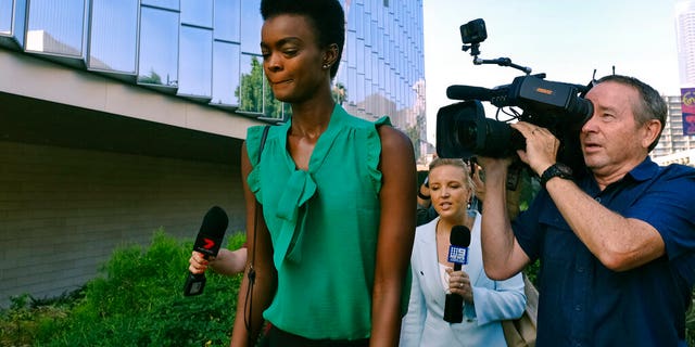 Adau Mornyang arrives at the Federal Courthouse in downtown Los Angeles on Monday, July 15, 2019. The model and former Miss World Australia finalist was sentenced to probation and community service.