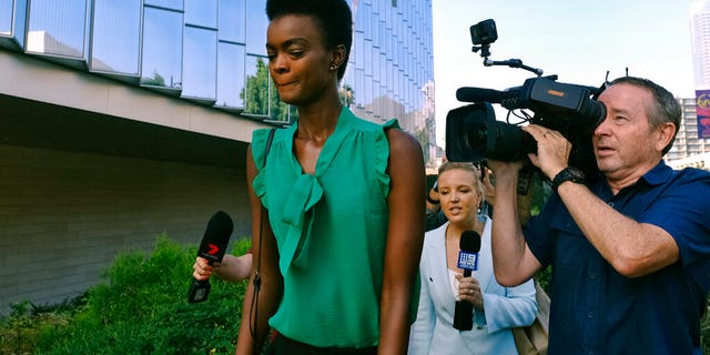 Adau Mornyang arrives at the Federal Courthouse in downtown Los Angeles on Monday, July 15, 2019. The model and former Miss World Australia finalist were sentenced to probation and community service.