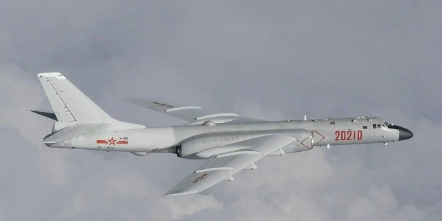 This image released by Joint Staff, Ministry of Defense, shows a Chinese H-6 bomber which they said was flying near the Sea of Japan Tuesday, July 23, 2019. (Joint Staff, Ministry of Defense via AP)