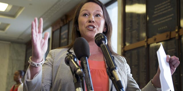 In this May 21, 2013, file photo, Rep. Martha Roby, R-Ala., speaks to the reporters on Capitol Hill in Washington. The five-term congresswoman from Montgomery is not running for reelection in 2020. Roby's announcement Friday, July 26, 2019, makes her the second House GOP woman to announce she will not seek another term. (AP Photo/Manuel Balce Ceneta, File)