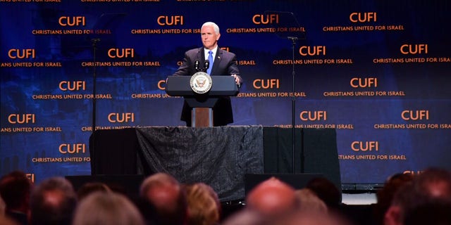 Vice President Mike Pence addresses the Christians United for Israel summit in Washington, D.C.