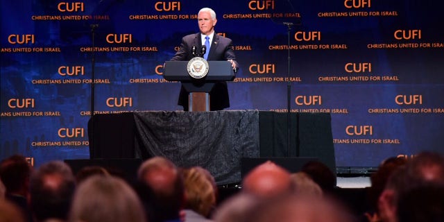 Vice President Mike Pence addresses the Christians United for Israel summit in Washington, D.C.