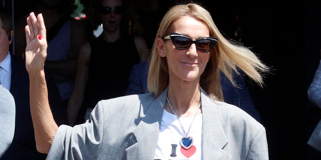 Celine Dion is seen wearing the infamous necklace from "Titanic" at Paris 