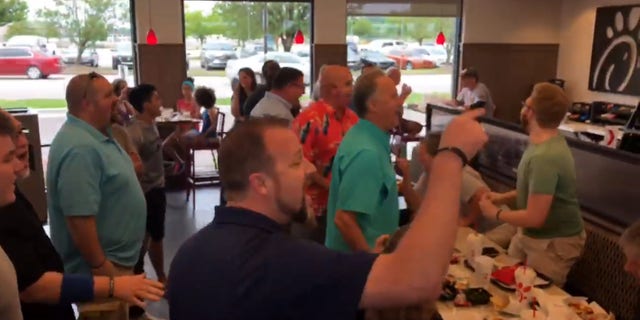 Members of the Acapella Ministries Institute of Church Leaders began singing at a Chick-fil-A party in Nashville earlier this month.